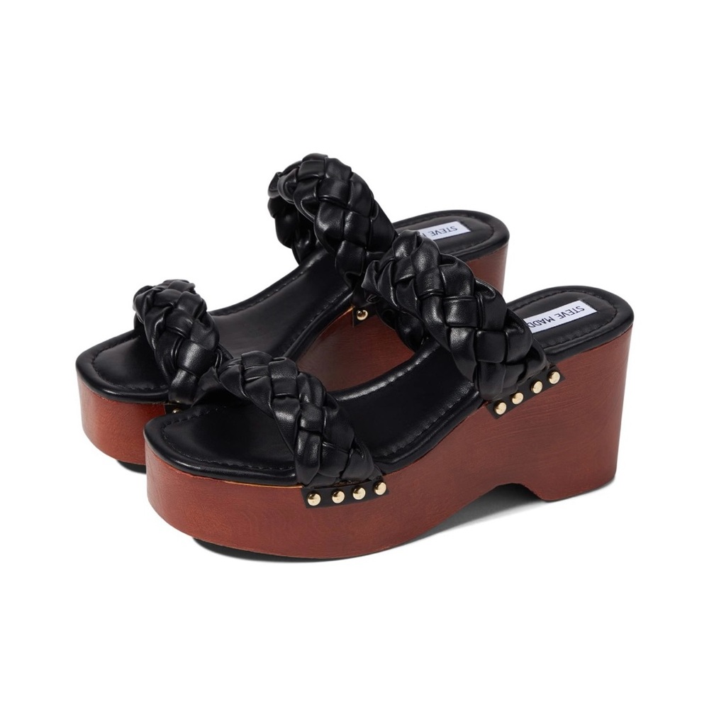 Steve Madden Black and Brown Platform Sandals with Bow Details